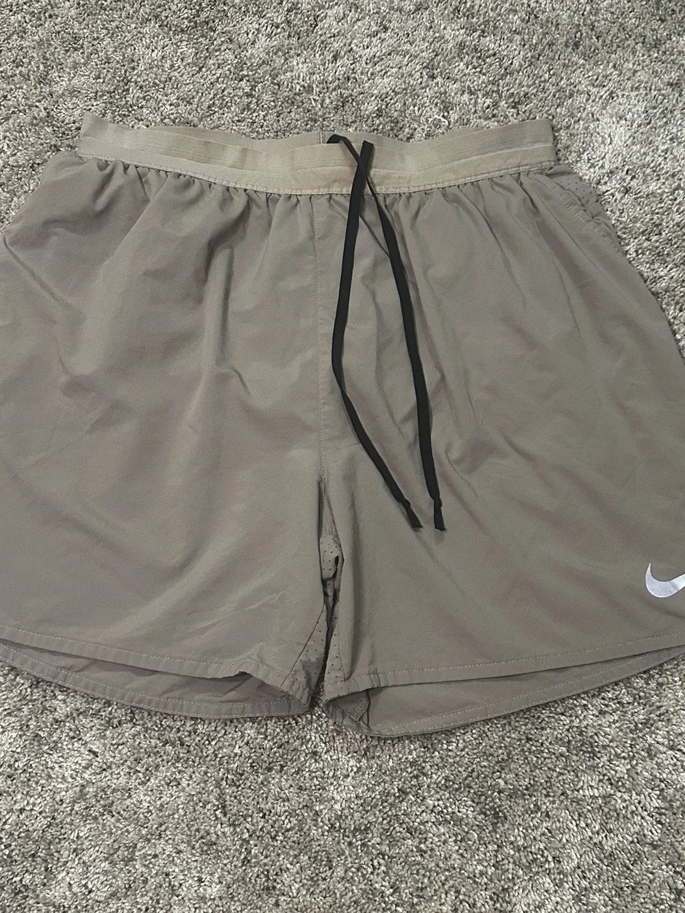 Nike boys Athletic Shorts in Taupe with Black Drawstring